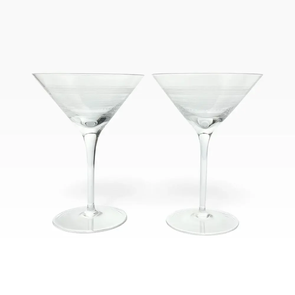 Contemporary Pair of Martini Glasses 6 3/4” 8oz Reached Banded Stripes & Dots
